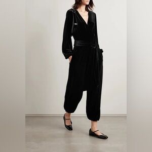 RIVET UTILITY Net Sustain Dazzler Tie-Detailed Velvet Jumpsuit